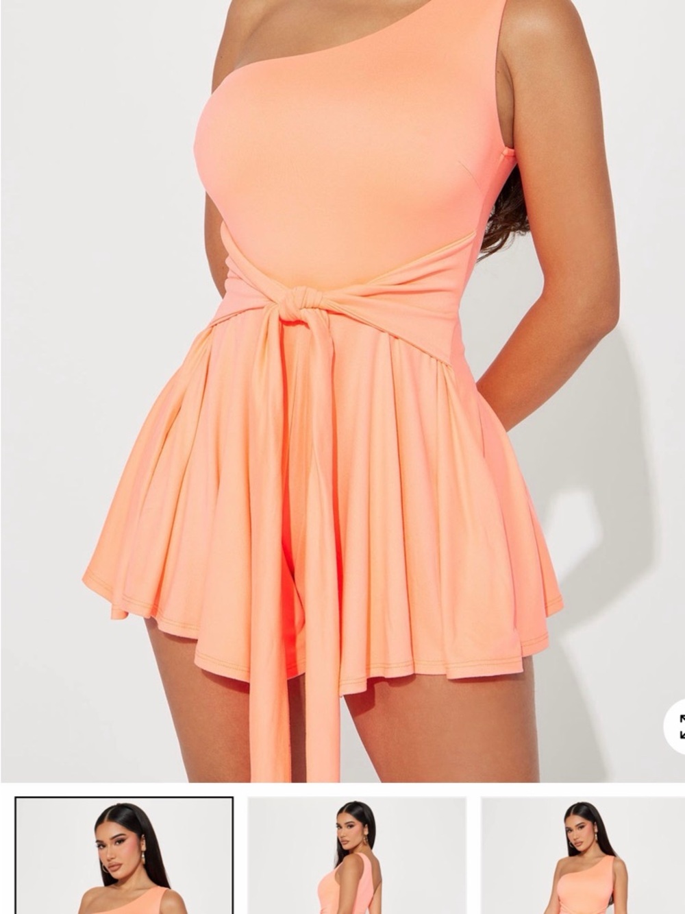 Fashion Nova One-Shoulder Coral Mini Dress with Tie Waist